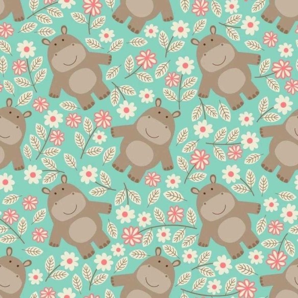 Papel de Parede Adesivo Hipopotamo Verde 252811729