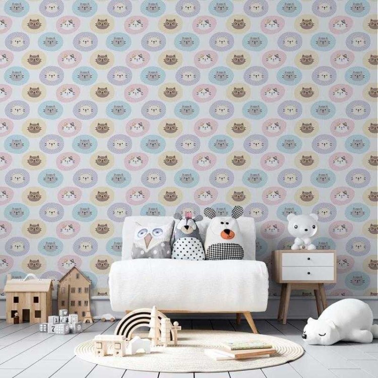 Papel de Parede Adesivo Ifantil Gatinhos e Poás...