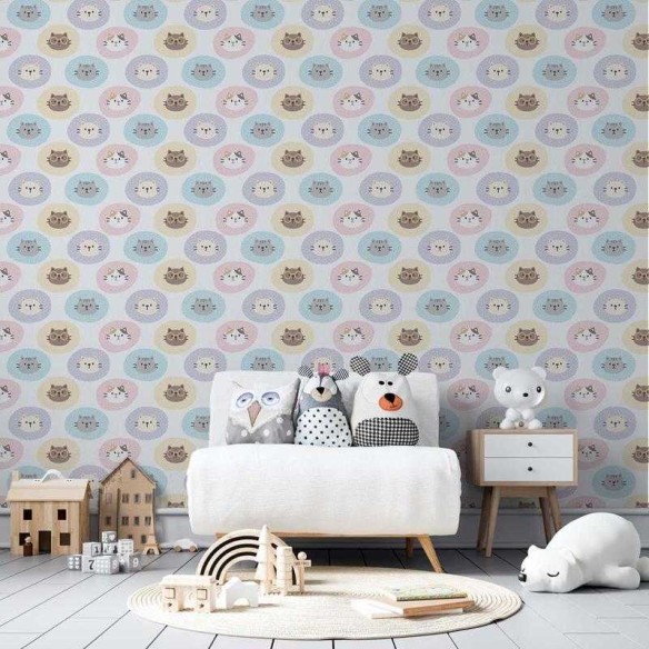 Papel de Parede Adesivo Ifantil Gatinhos e Poás N05088