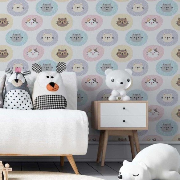 Papel de Parede Adesivo Ifantil Gatinhos e Poás N05088