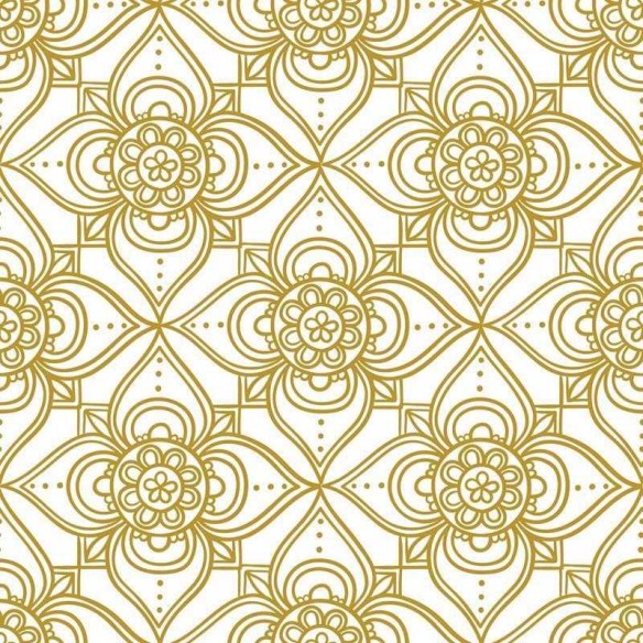 Papel de Parede Adesivo Indiano Branco e Dourado N05203