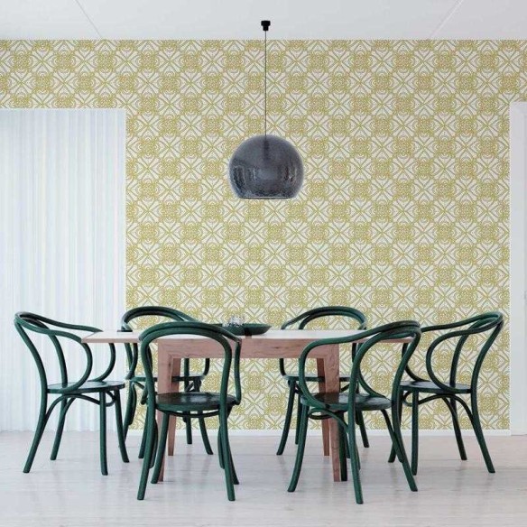 Papel de Parede Adesivo Indiano Branco e Dourado N05203