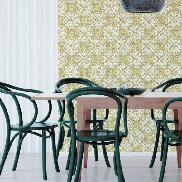 Papel de Parede Adesivo Indiano Branco e Dourado N05203
