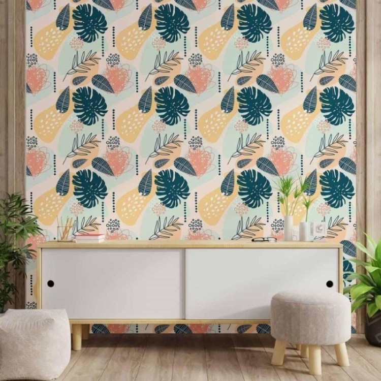 Papel de Parede Adesivo abstrato folhas N014056
