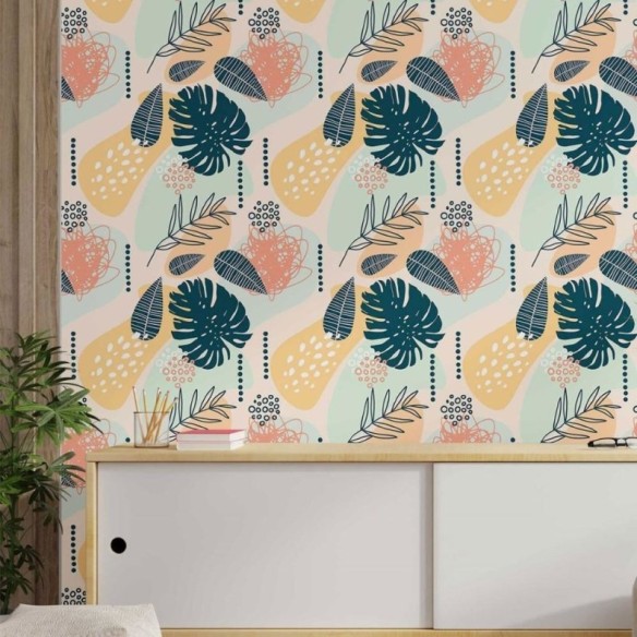 Papel de Parede Adesivo abstrato folhas N014056