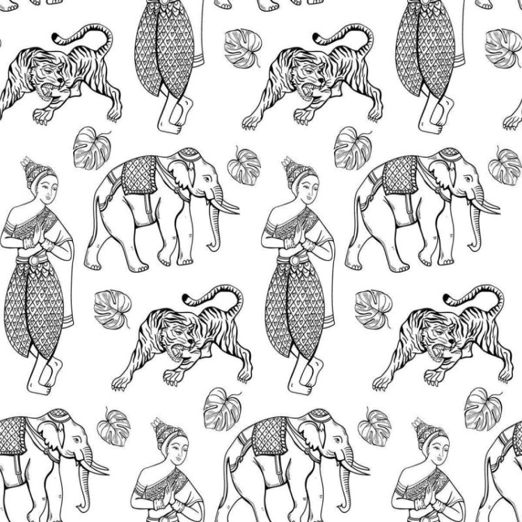 Papel de Parede Adesivo Indiano em Preto e...