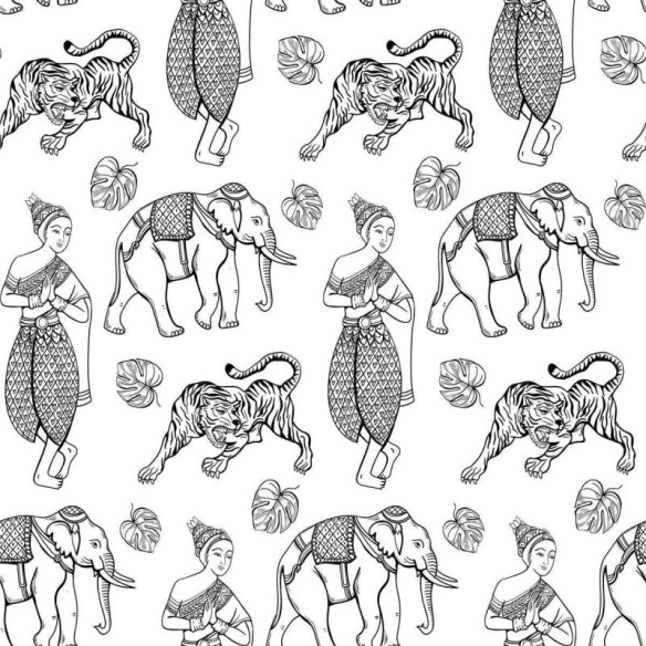 Papel de Parede Adesivo Indiano em Preto e Branco N04221