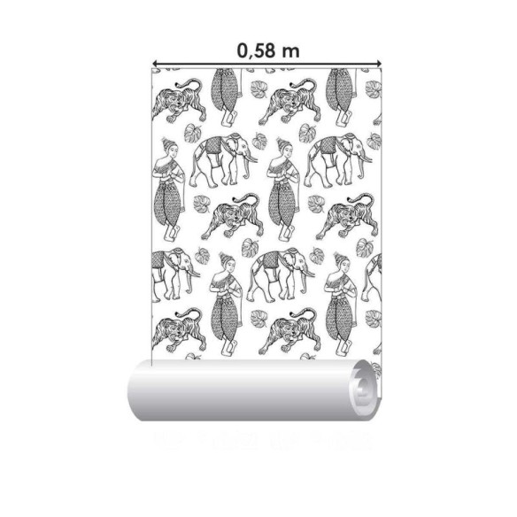 Papel de Parede Adesivo Indiano em Preto e Branco N04221