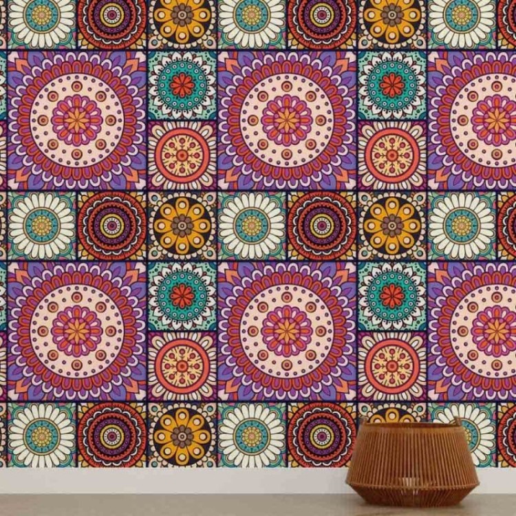 Papel de Parede Adesivo Indiano Mandala...
