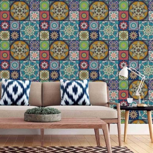 Papel de Parede Adesivo Indiano Mandala Colorido N015039