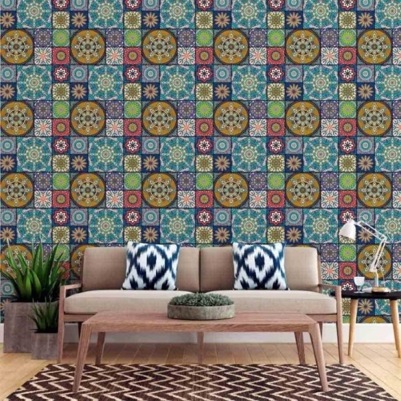 Papel de Parede Adesivo Indiano Mandala Colorido N015039