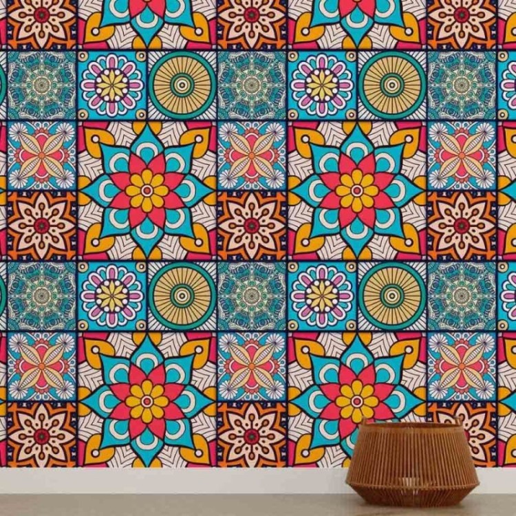 Papel de Parede Adesivo Indiano Mandala...