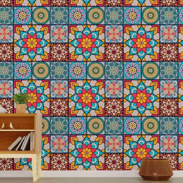 Papel de Parede Adesivo Indiano Mandala...