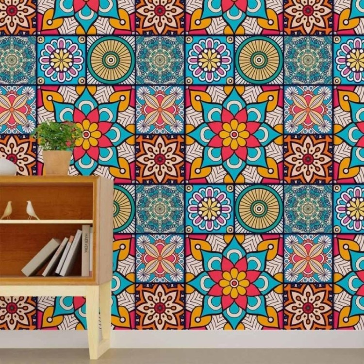 Papel de Parede Adesivo Indiano Mandala...