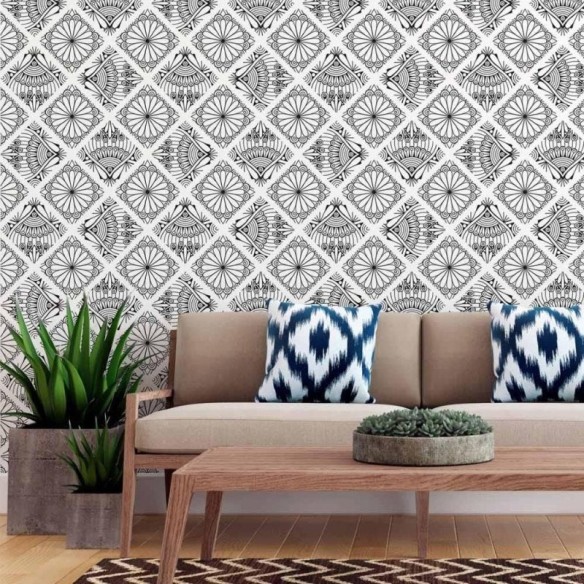 Papel de Parede Adesivo Indiano Mandala Colorir N015041