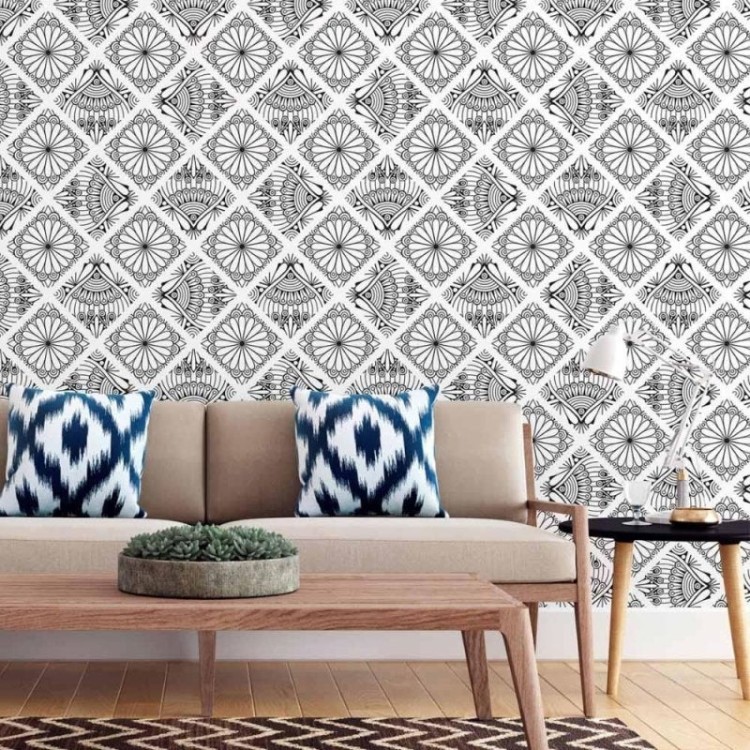 Papel de Parede Adesivo Indiano Mandala Colorir...