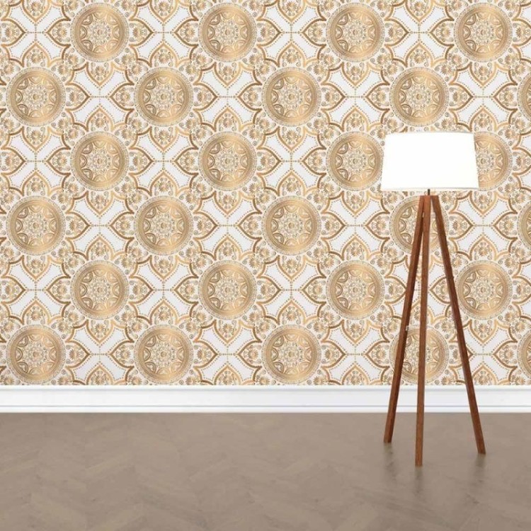 Papel de Parede Adesivo Indiano Mandala Gold...