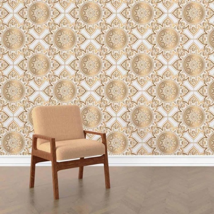 Papel de Parede Adesivo Indiano Mandala Gold...