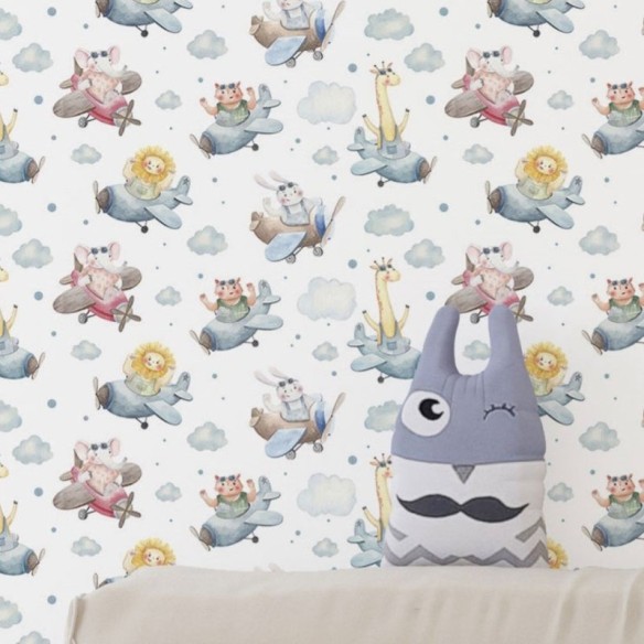 Papel de Parede Adesivo Infantil Animais Aviadores N019079