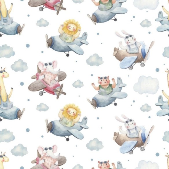 Papel de Parede Adesivo Infantil Animais Aviadores N019079