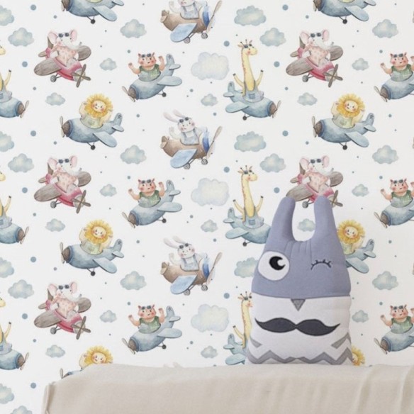 Papel de Parede Adesivo Infantil Animais Aviadores N019079
