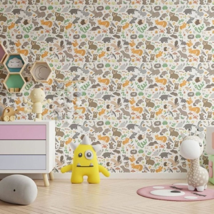 Papel de Parede Adesivo Infantil Animais da...