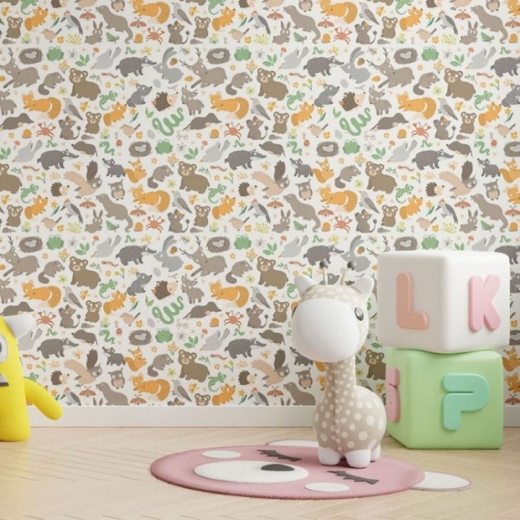 Papel de Parede Adesivo Infantil Animais da...