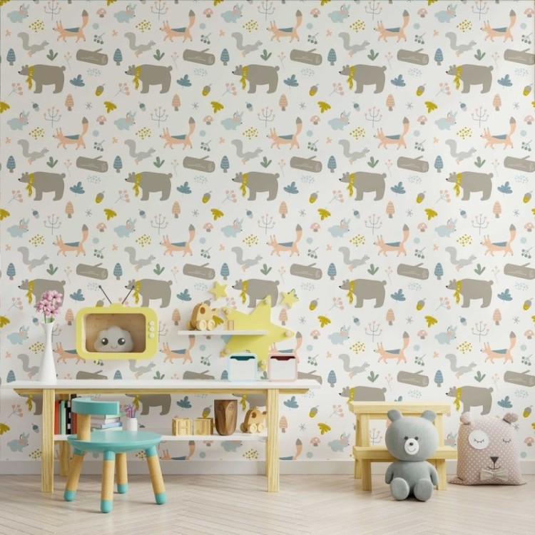 Papel de Parede Adesivo Infantil Animais da...