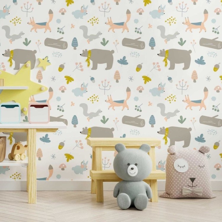Papel de Parede Adesivo Infantil Animais da...