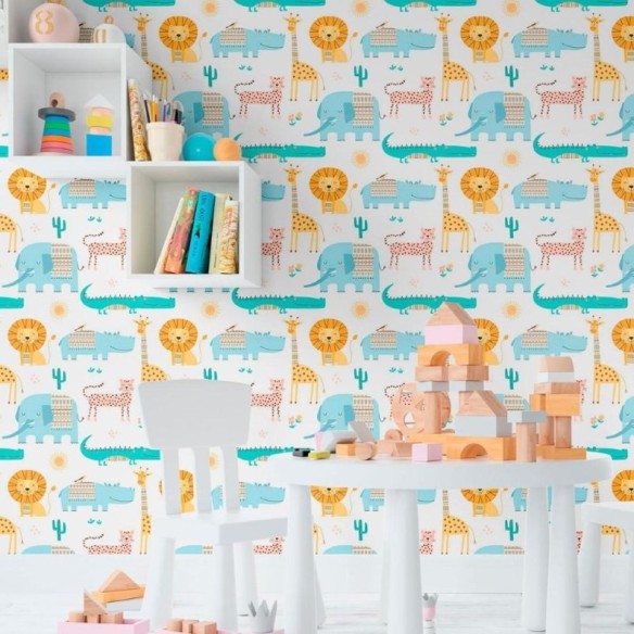 Papel de Parede Adesivo Infantil Animais da Savana N011130