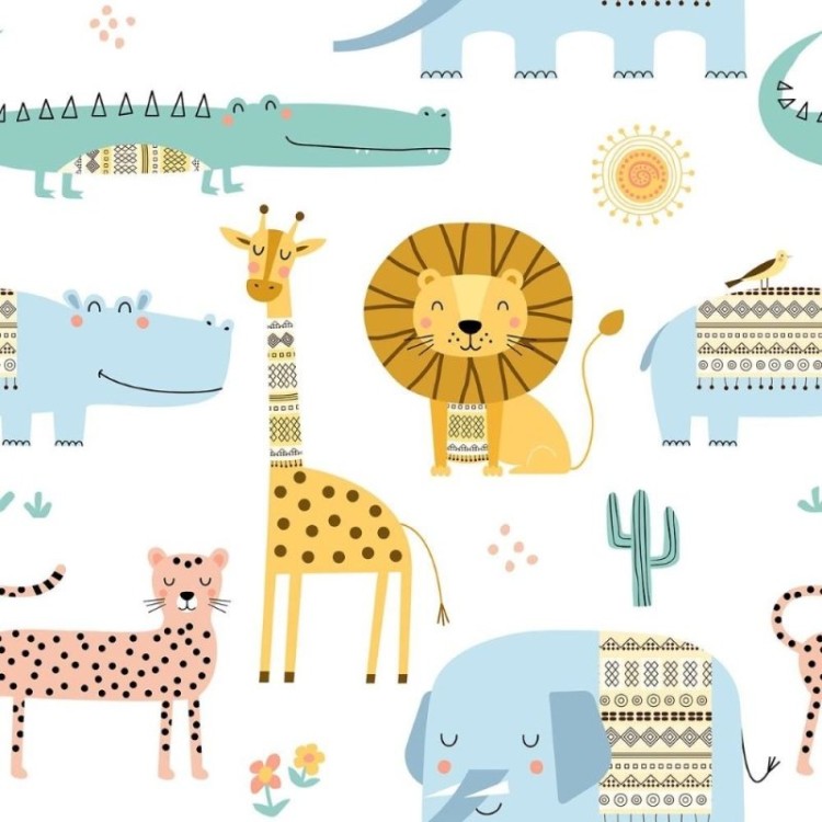 Papel de Parede Adesivo Infantil Animais da...
