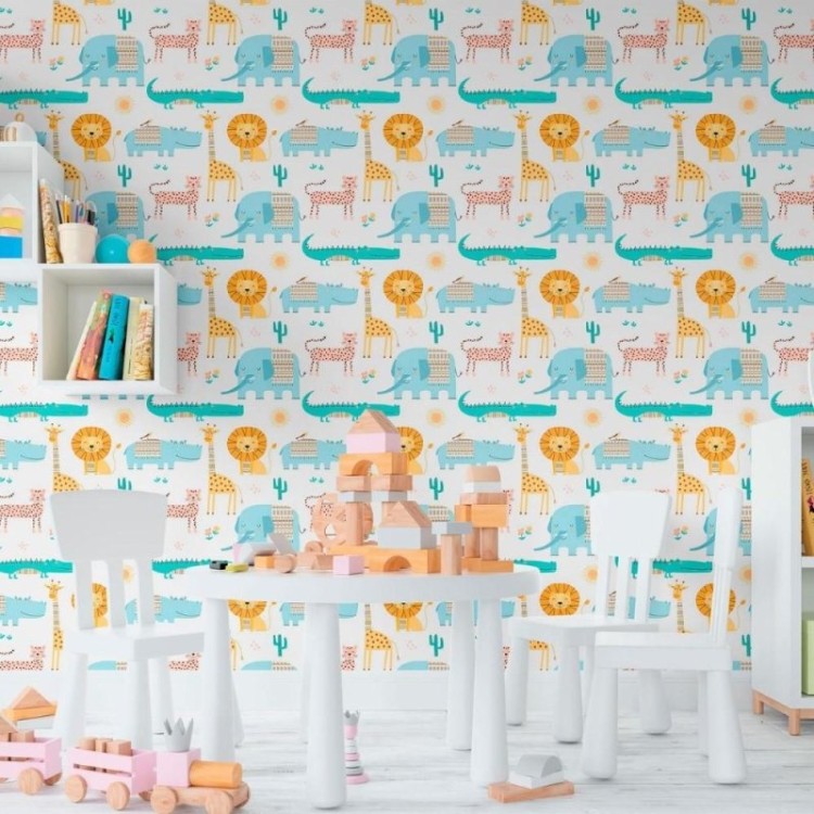 Papel de Parede Adesivo Infantil Animais da...