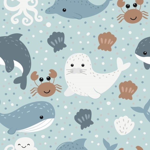 Papel de Parede Adesivo Infantil Animais Marinhos N013155