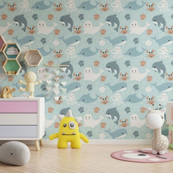 Papel de Parede Adesivo Infantil Animais Marinhos N013155
