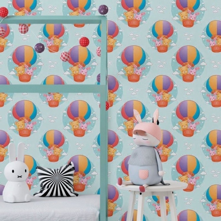 Papel de Parede Adesivo Infantil Animais nas...