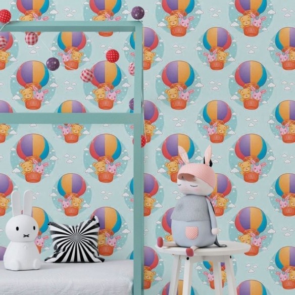 Papel de Parede Adesivo Infantil Animais nas Nuvens N018076