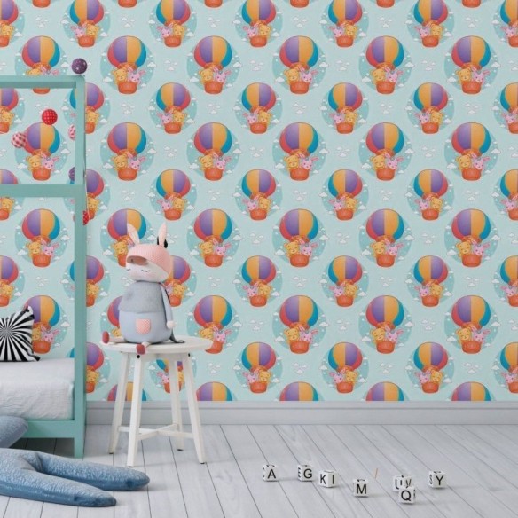 Papel de Parede Adesivo Infantil Animais nas Nuvens N018076