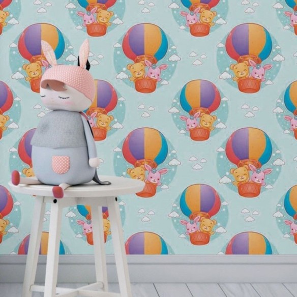 Papel de Parede Adesivo Infantil Animais nas Nuvens N018076