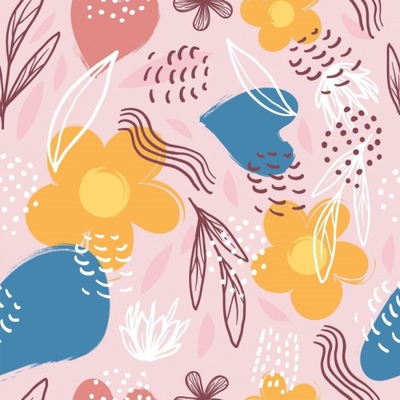 Papel de Parede Adesivo Abstrato Folhas e Flores N017082