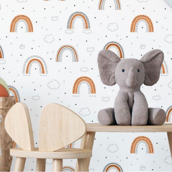 Papel de Parede Adesivo Infantil Arco-Íris Nuvens N016034