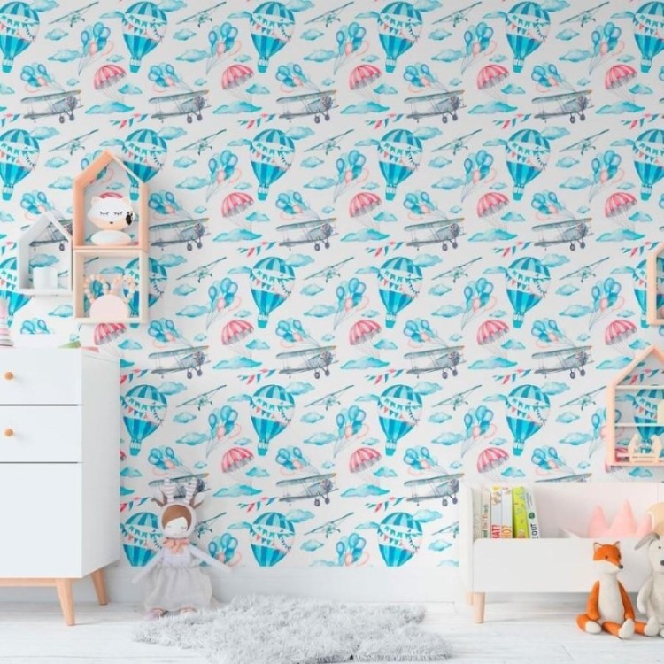 Papel de Parede Adesivo Infantil Aviões e...