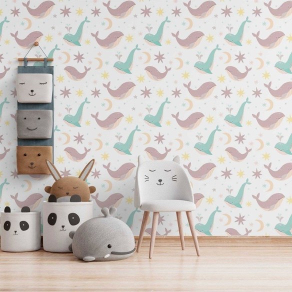 Papel de Parede Adesivo Infantil Baleias N014211