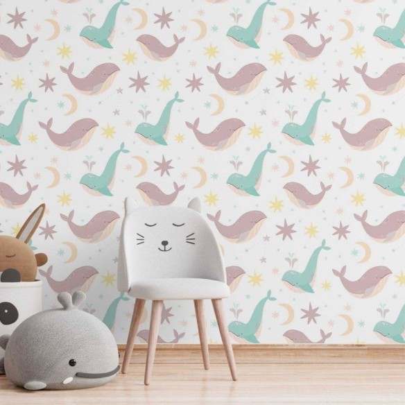 Papel de Parede Adesivo Infantil Baleias N014211