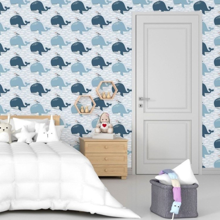 Papel de Parede Adesivo Infantil Baleias N015020