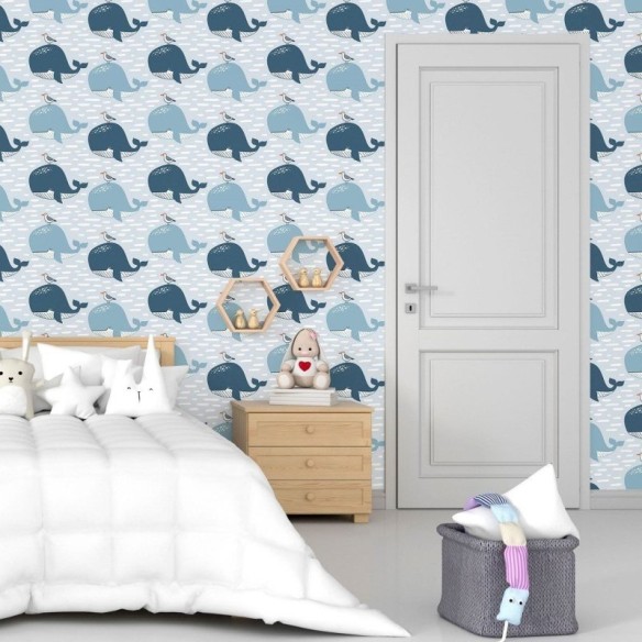 Papel de Parede Adesivo Infantil Baleias N015020