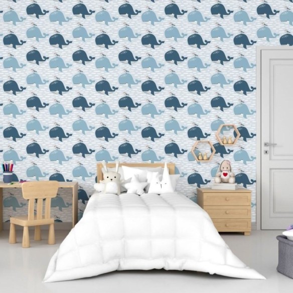 Papel de Parede Adesivo Infantil Baleias N015020