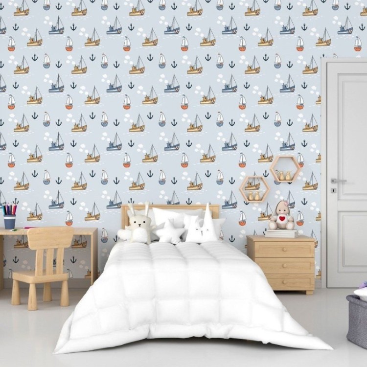 Papel de Parede Adesivo Infantil Barquinhos...