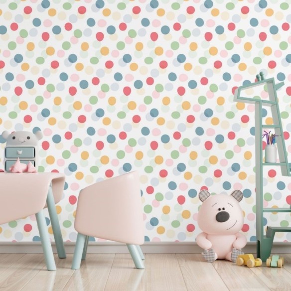 Papel de Parede Adesivo Infantil Bolinhas Coloridas N017114