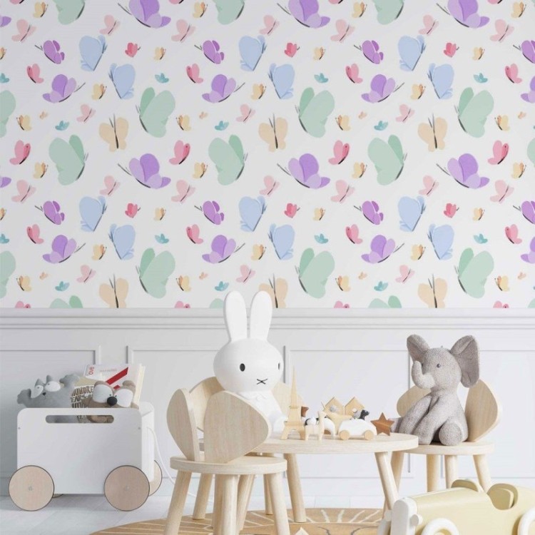 Papel de Parede Adesivo Infantil Borboletas...