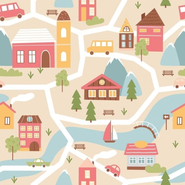 Papel de Parede Adesivo Infantil Cidade N017084